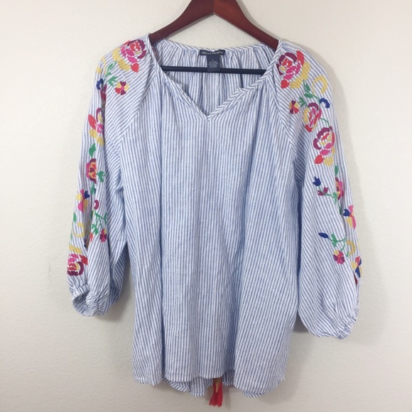 Chelsea & Theodore Tops - Chelsea & Theodore Stripe Embroidered Top